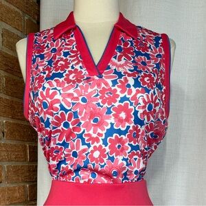 Pro Tour pink and blue floral sleeveless polo golf coolplay shirt - Med